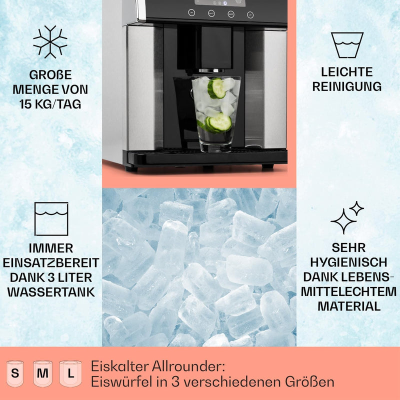Klarstein Eiszeit Eiswürfelmaschine - Eiswürfelbereiter mit LCD-Display, Crushed Ice Maschine, Eiska