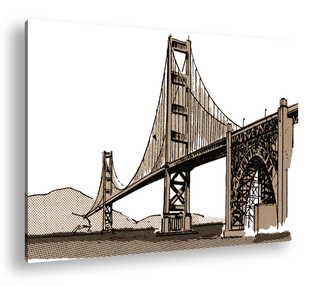deyoli Illustrierte Fluss-Brücke Format: 80x60 als Leinwand, Effekt: Sepia, Motiv fertig gerahmt auf