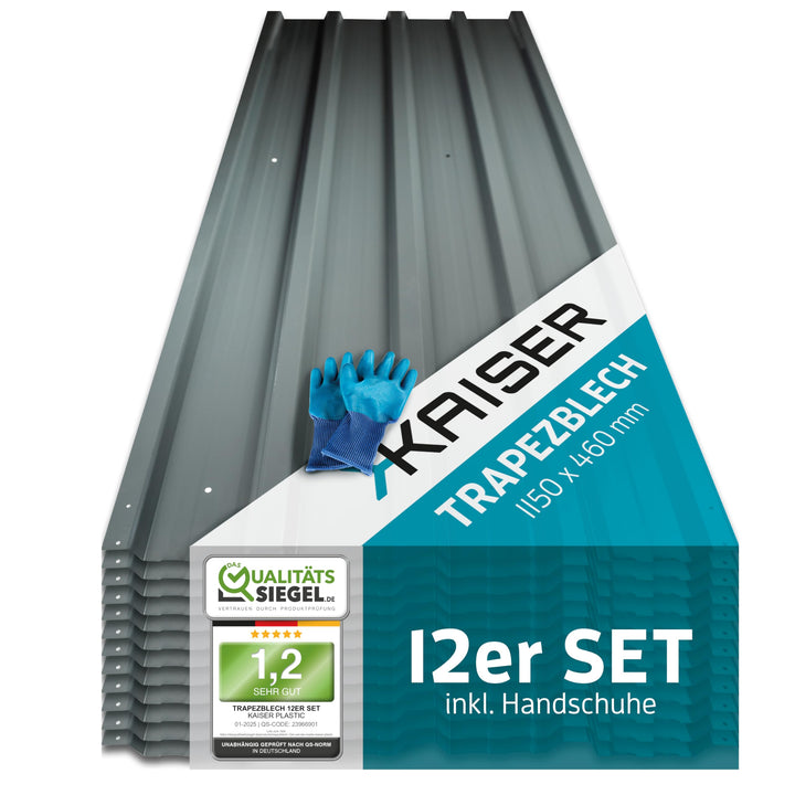 KAISER® Trapezblech 12er Set – Profilblech 115x46cm (6,35m²) anthrazit – Dachplatten verzinkt aus Me