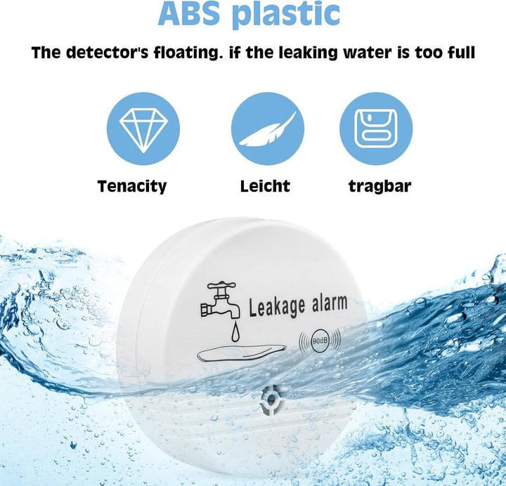 Wassermelder Wasseralarm Leck und Tropfen Alarm 90dB, 3 Stück Sirene Kabelloser Sensor Wasserstand,