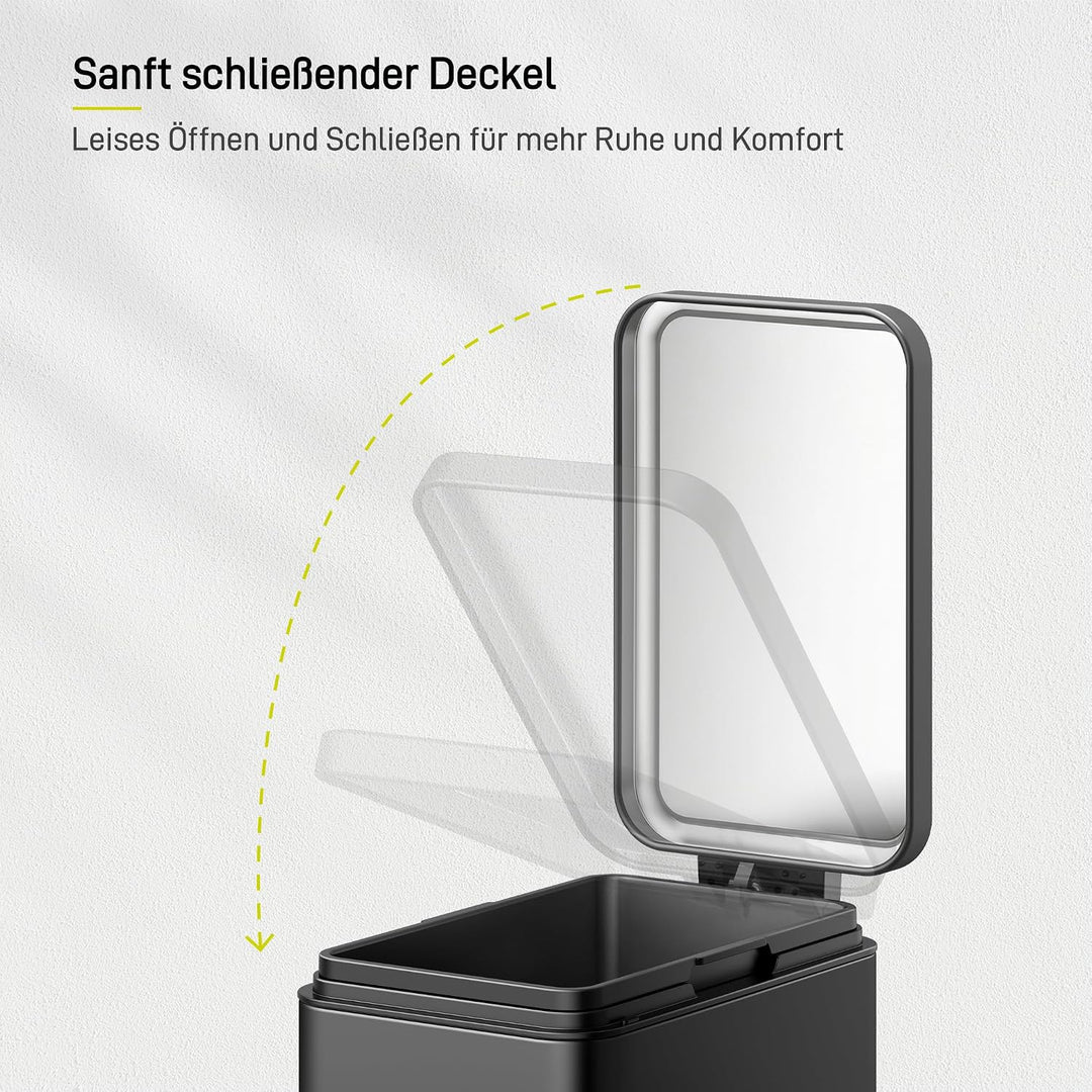 EKO Stella Mülleimer Bad 10L, Kleiner Abfalleimer fürs Badezimmer mit Soft-Close-Deckel, fingerabdru