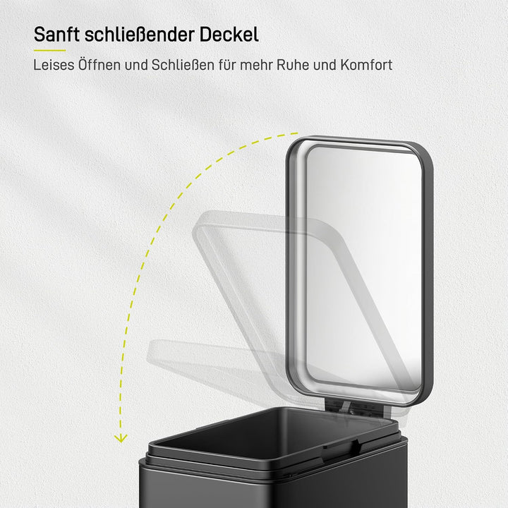EKO Stella Mülleimer Bad 10L, Kleiner Abfalleimer fürs Badezimmer mit Soft-Close-Deckel, fingerabdru