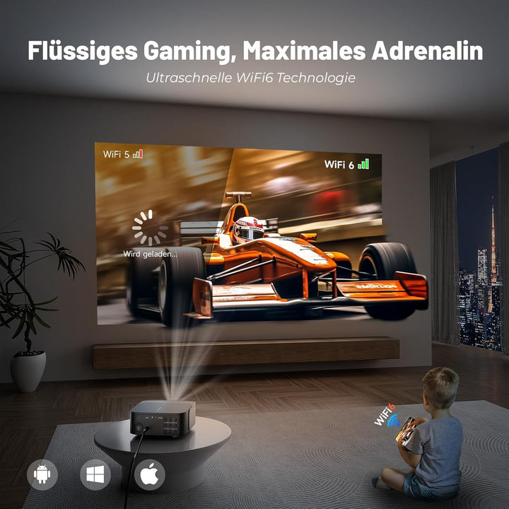 Beamer 4K Kompatibel mit Netflix, Native 1080P, Android 13.0, HDR10, Elektrischer Fokus & Automatisc