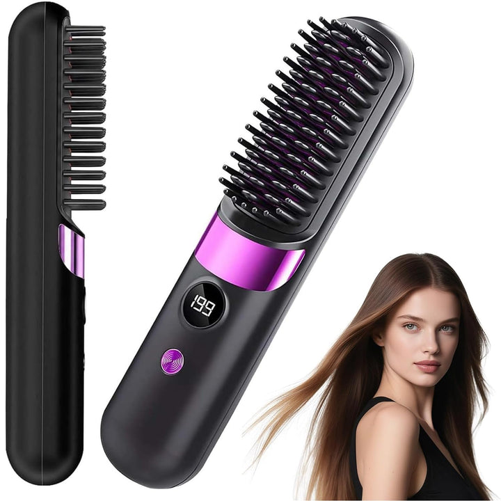 Glättbürste Kabellos, Damen Stylingbürste für Kurze Langes Haare, Haarglätter Bürste Kabellos Tragba