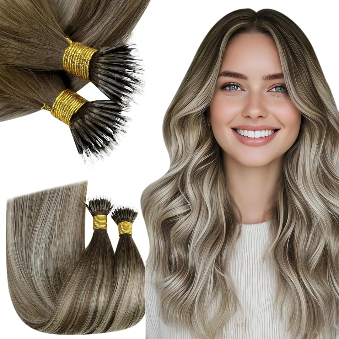 RUNATURE Nano Extensions Echthaar 1g Braun Blond Balayage 35cm Pre Bonded Echthaar Extensions Nanori