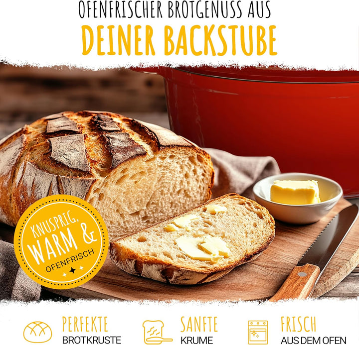 SCHMORGOLD Brotbackform 26cm inkl. Gärkorb - Gusseisen Topf zum Brot Backen - emaille Topf, Schmorto