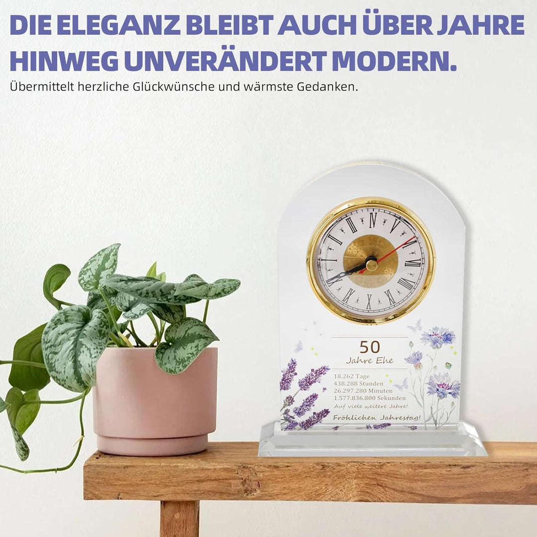 Geschenk zum 50. Hochzeitstag, Jubiläums-Quarzuhr, Tischuhr, 50. Hochzeitstag, Goldene Hochzeit, gee