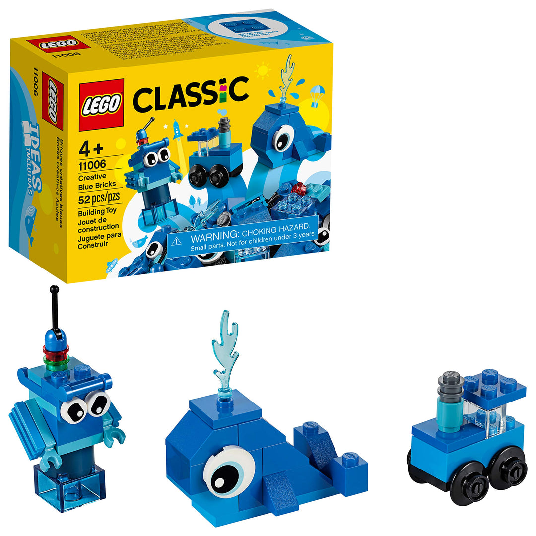 LEGO 11006 Classic Blaues Kreativ-Set, kreatives Spielzeug ab 4 Jahren mit Spielzeug-Wal, Zug, Robot