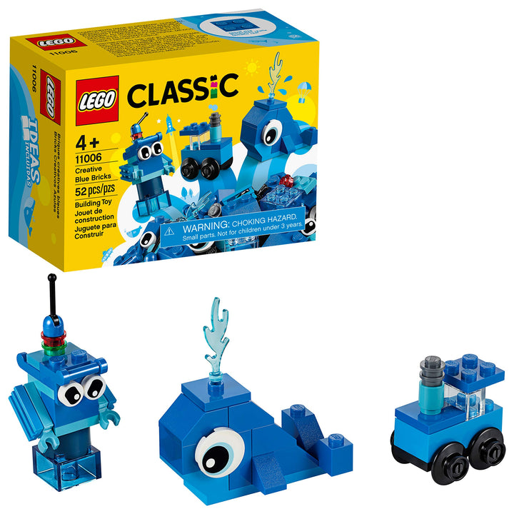 LEGO 11006 Classic Blaues Kreativ-Set, kreatives Spielzeug ab 4 Jahren mit Spielzeug-Wal, Zug, Robot