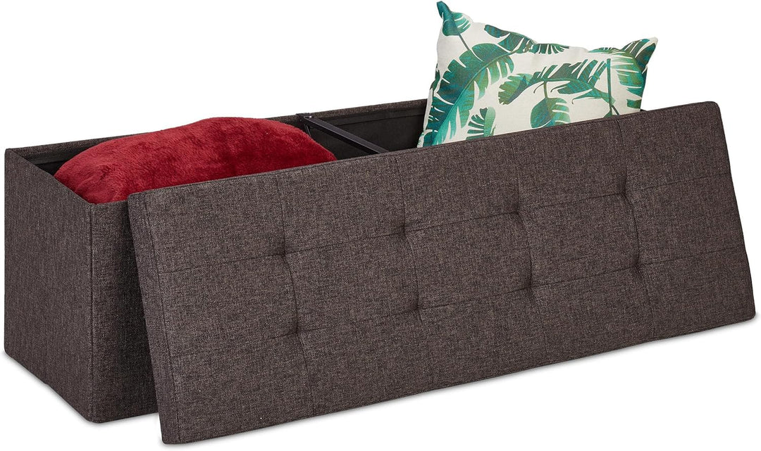 Relaxdays Sitzbank, mit Stauraum, faltbar, gepolstert, mit Trenngitter, 120 L, Flur, Schlafzimmer, T