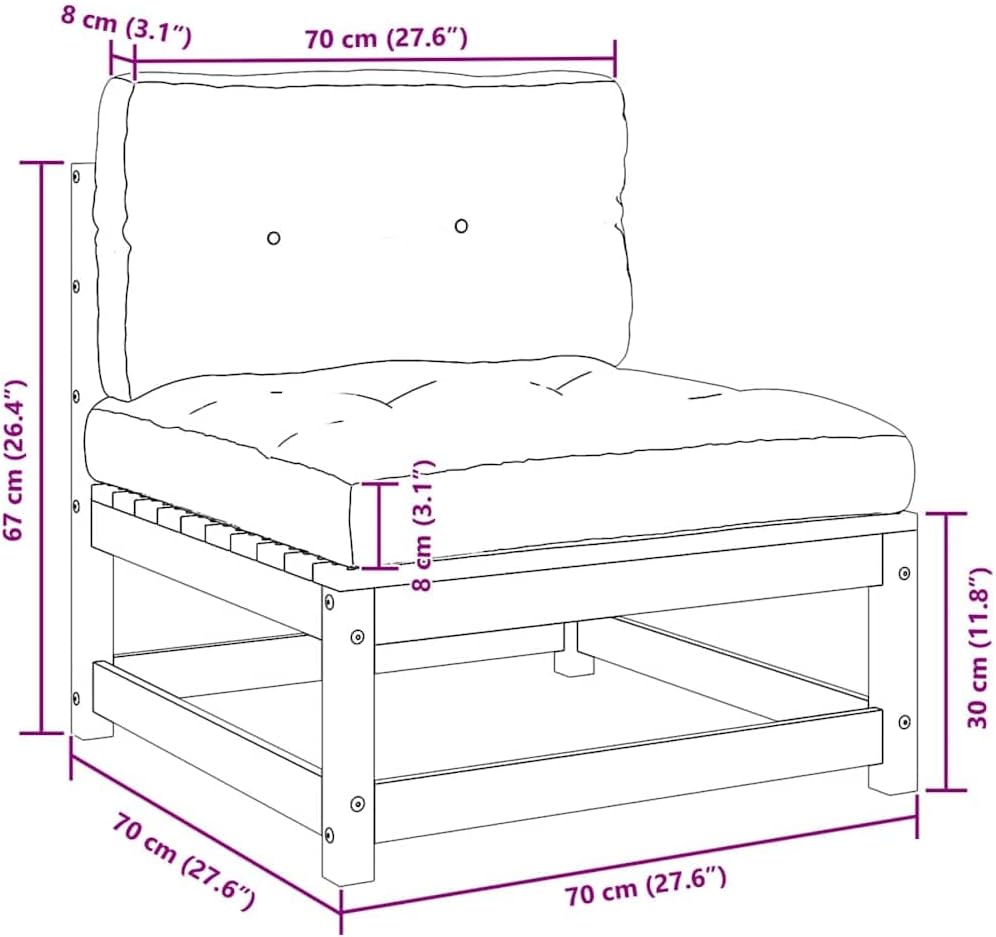 vidaXL Garten Mittelsofa mit Grauen Kissen, Modular Gartenmöbel, Sofa Lounge Sessel für Garten Terra
