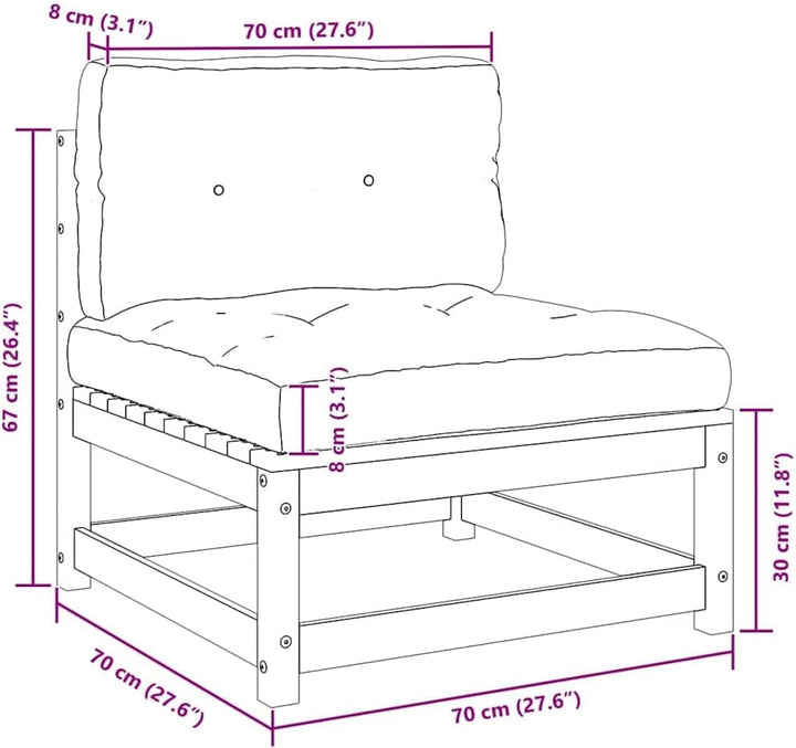 vidaXL Garten Mittelsofa mit Grauen Kissen, Modular Gartenmöbel, Sofa Lounge Sessel für Garten Terra