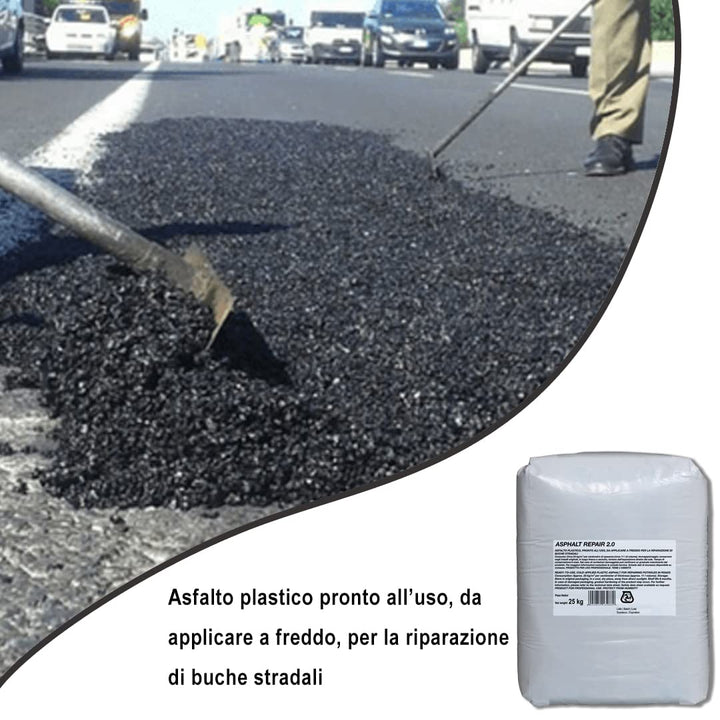 Kalter Asphalt für die Strasse, 25 kg. MASTERBRICO | Kaltasphalt für Schlaglöcher und Strassenrepara