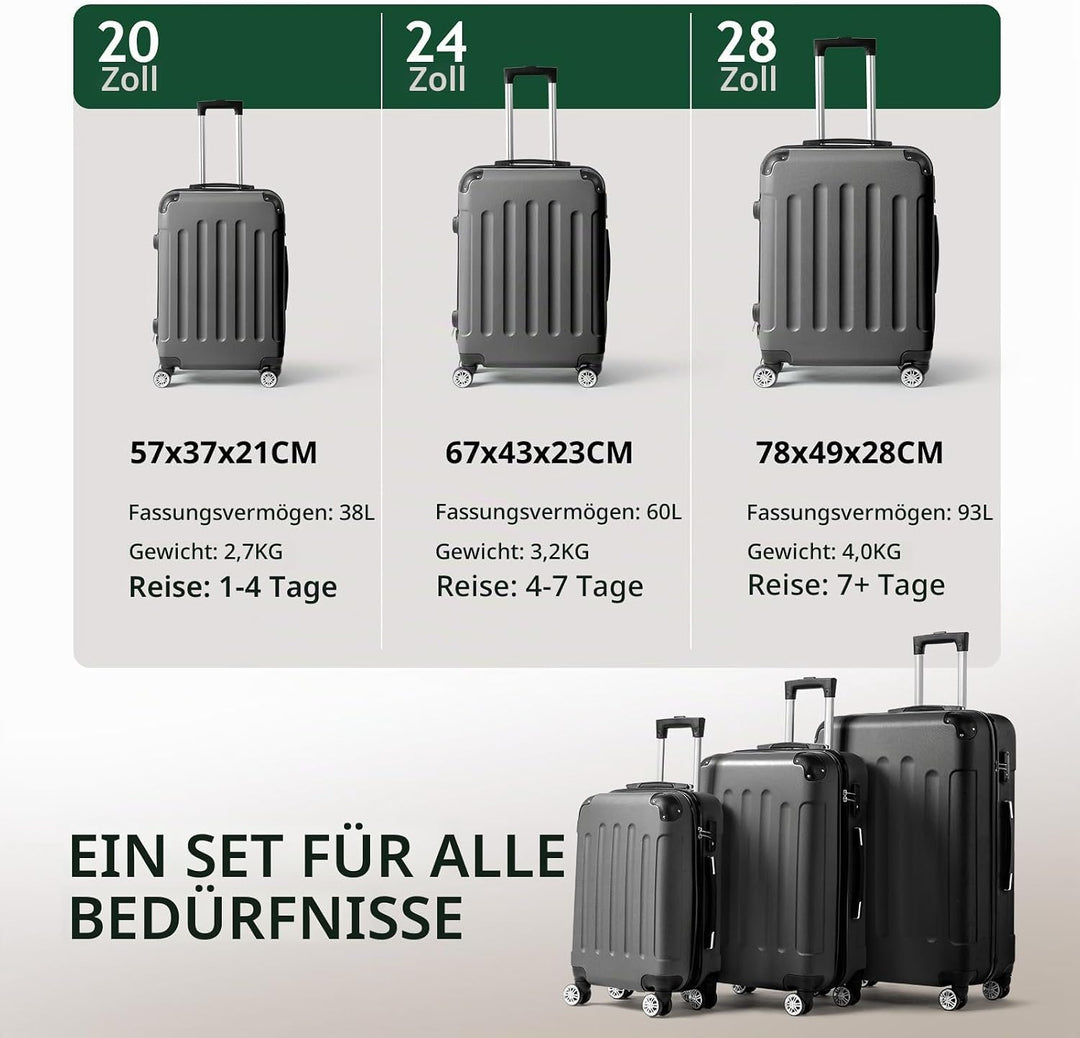 LALAHO Kofferset 3/4 teilig, Reisekoffer Set mit Kosmetikkoffer, Hartschalen Koffer Set aus ABS, Gep