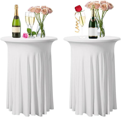 LPAMABA 2er Set 110x80cm Stretch Stehtischhusse Weiss Tischdecke Bistrotisch Bartisch Hussen Tischhu
