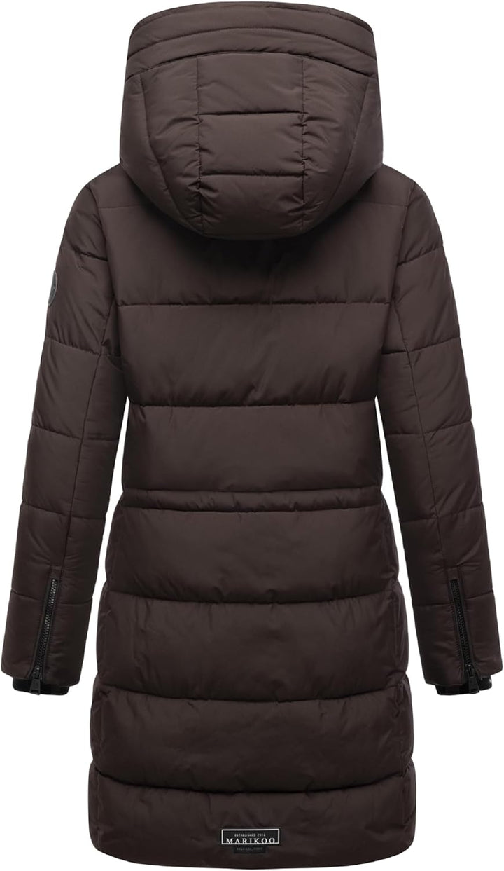 MARIKOO Damen Wintermantel warmer Steppmantel lang mit Kapuze und hohem Kragen Karumikoo XVI XS-5XL