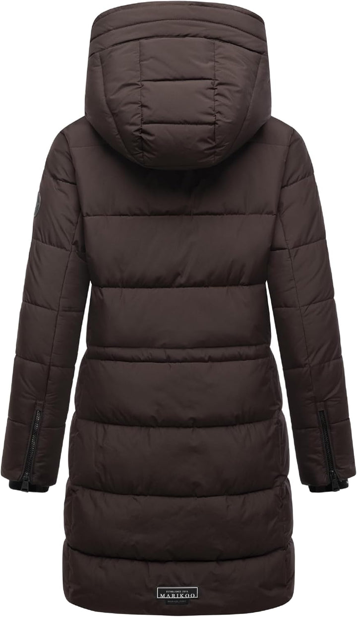 MARIKOO Damen Wintermantel warmer Steppmantel lang mit Kapuze und hohem Kragen Karumikoo XVI XS-5XL