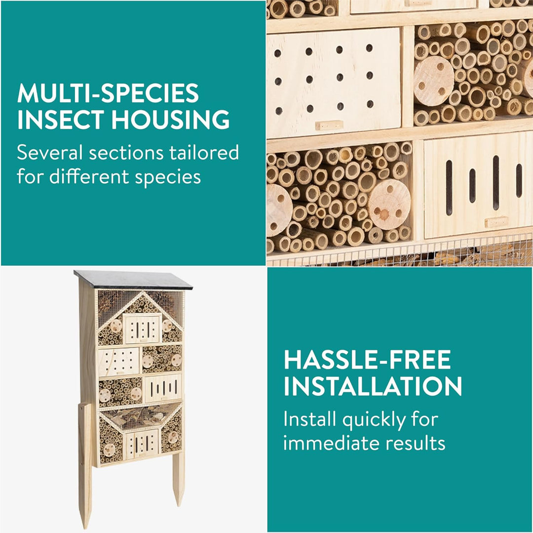 Navaris Insektenhotel gross wetterfest XXL - Mit Metall-Dach - Bienenhotel - Hummelhaus - Schmetterl