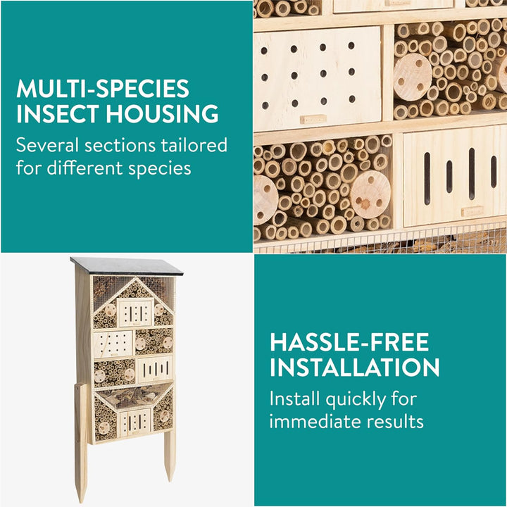 Navaris Insektenhotel gross wetterfest XXL - Mit Metall-Dach - Bienenhotel - Hummelhaus - Schmetterl
