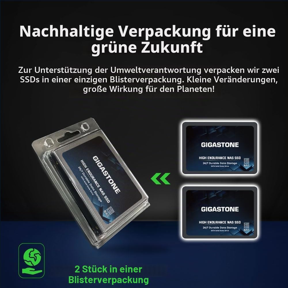 Gigastone NAS SSD 4TB SSD Festplatte (2er-Pack) Hohe Dauerhaltbarkeit SSD für 24/7 Dauerbetrieb NAS-