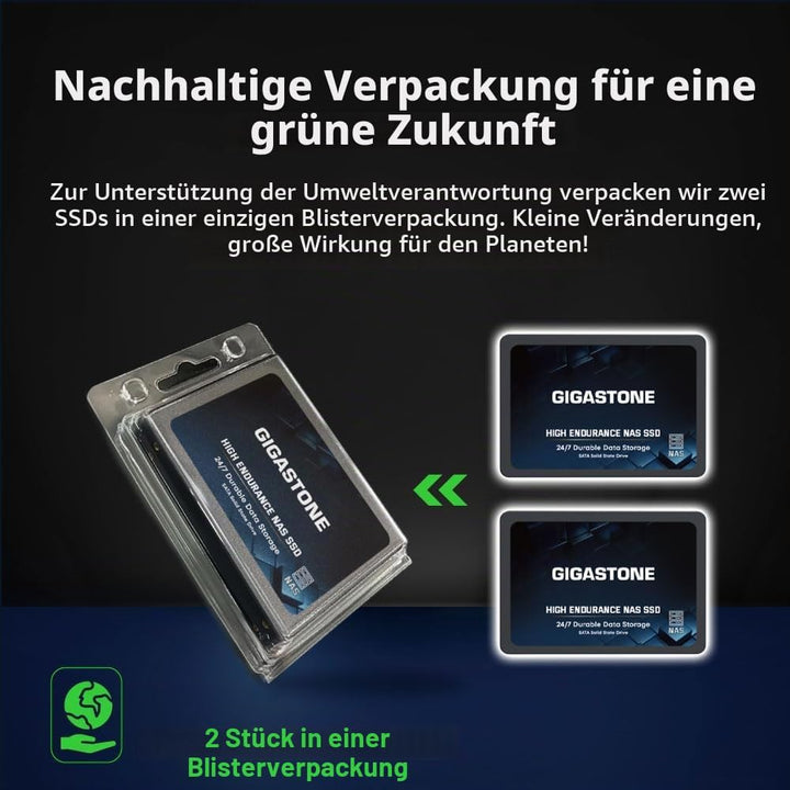 Gigastone NAS SSD 4TB SSD Festplatte (2er-Pack) Hohe Dauerhaltbarkeit SSD für 24/7 Dauerbetrieb NAS-