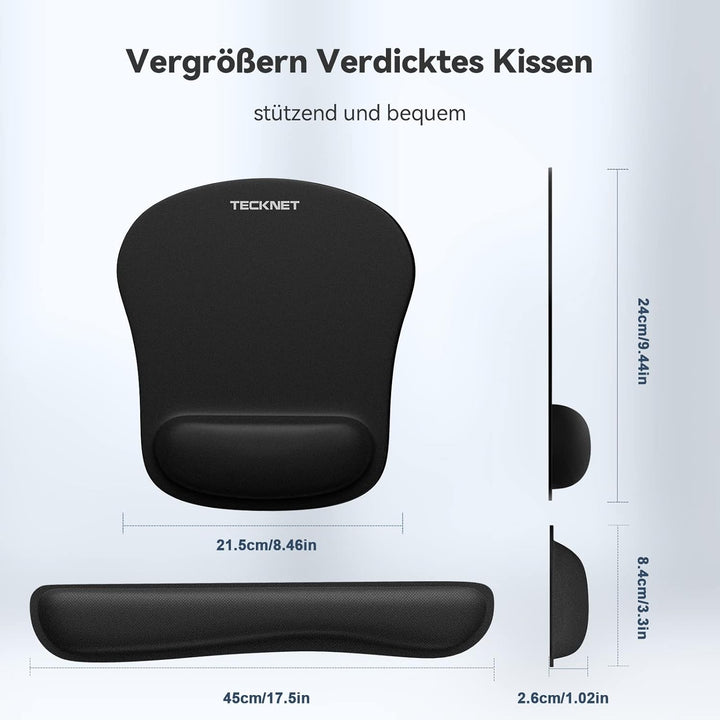 TECKNET Mauspad mit Handauflage, Ergonomische Memory Foam Tastatur Handgelenkauflage mit Mauspad 2-i