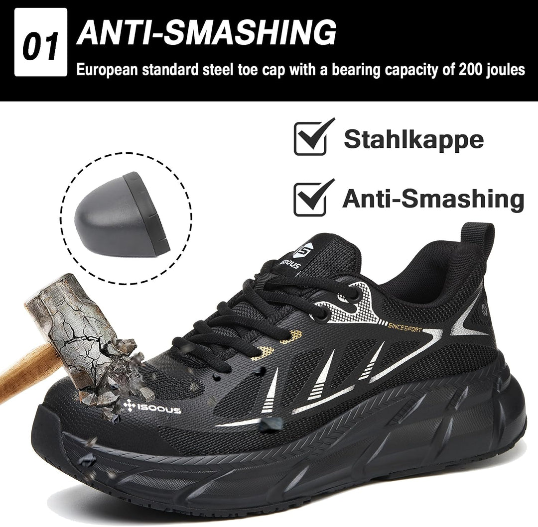 ISOOUS Arbeitsschuhe Herren Sicherheitsschuhe Damen Stahlkappenschuhe Sportlich Atmungsaktiv Schutzs