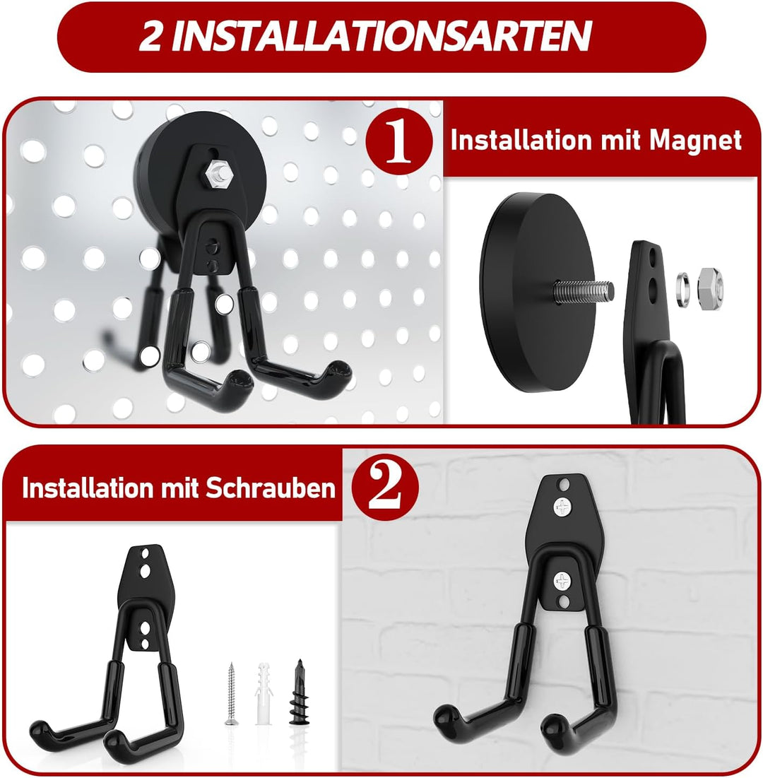 3-H 4 Stück Garage Haken Magnetische Haken Magnethaken Doppelhaken mit 2 Aufbewahrungsgurt für Gerät
