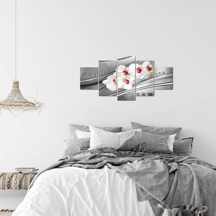 Runa Art Wandbilder Blumen Orchidee 5 Teilig Bild auf Vlies Leinwand Deko Wohnzimmer Abstrakt Rosa G