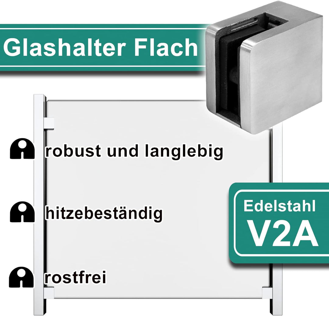 PRIOstahl Glashalter 4 Stück Glasklemmen Klemmhalter Glasplattenhalter mit Sicherungsplatte + Sicher