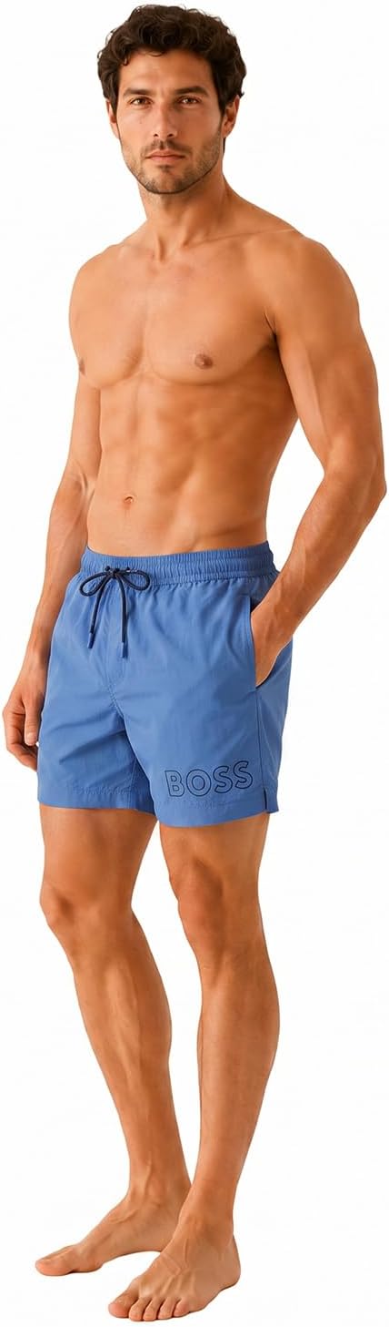 BOSS Herren Mooneye Badeshorts mit Umriss-Logo-Print S Bright Blue 436, S Bright Blue 436