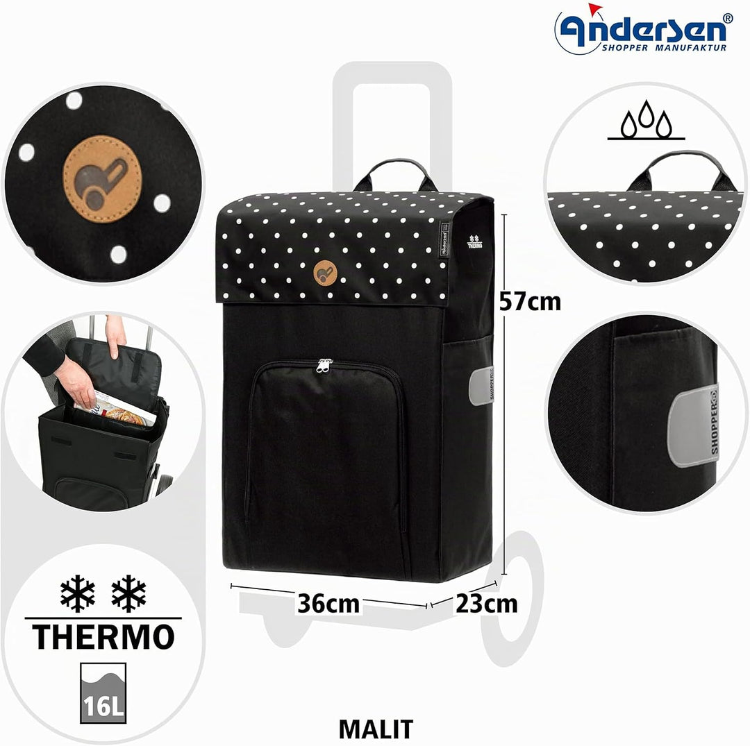 ANDERSEN Einkaufstrolley - Komfort Shopper Malit schwarz 49 L Einkaufswagen,langlebig,Thermo, klappb