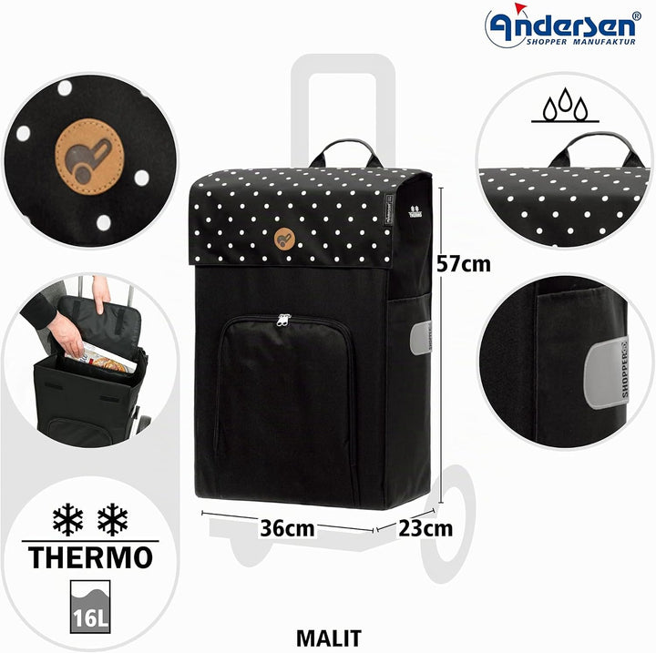 ANDERSEN Einkaufstrolley - Komfort Shopper Malit schwarz 49 L Einkaufswagen,langlebig,Thermo, klappb