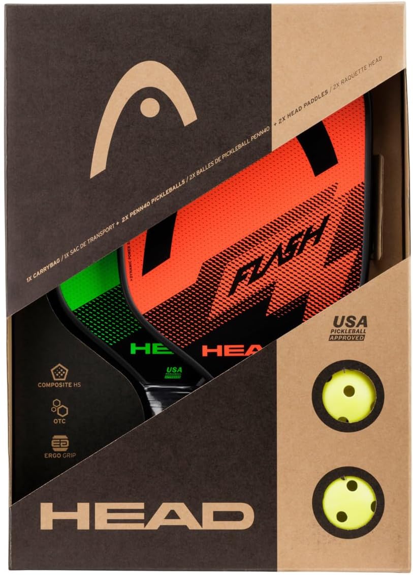 Head Flash Pickleball Pack – 2 zugelassene Paddel, 2 Outdoor-Bälle, Tragetasche Pickleball-Packung,