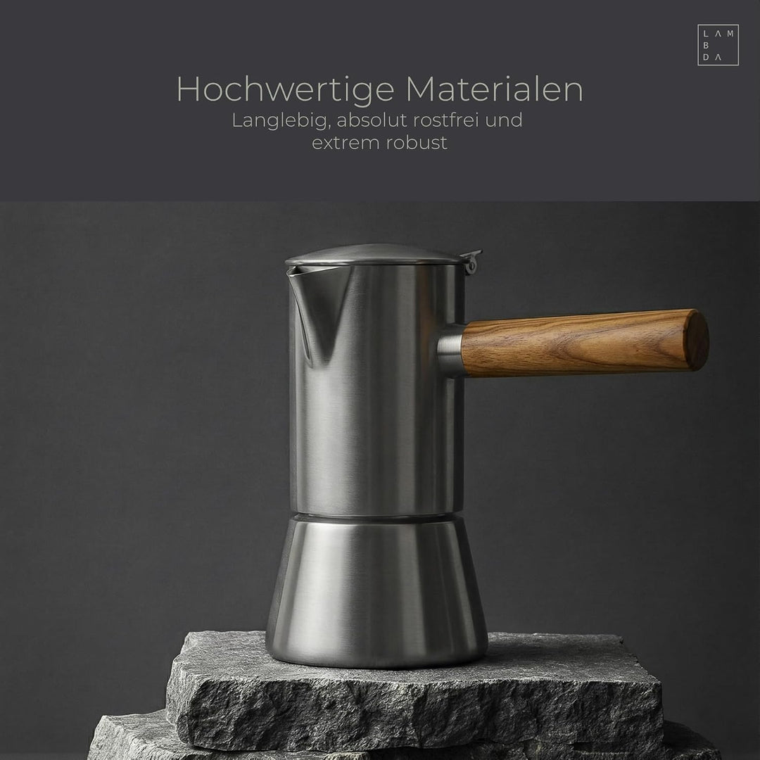 LAMBDA COFFEE® VESUV Espressokocher aus Edelstahl I Induktion geeignet I Outdoor und Indoor Mokkakan