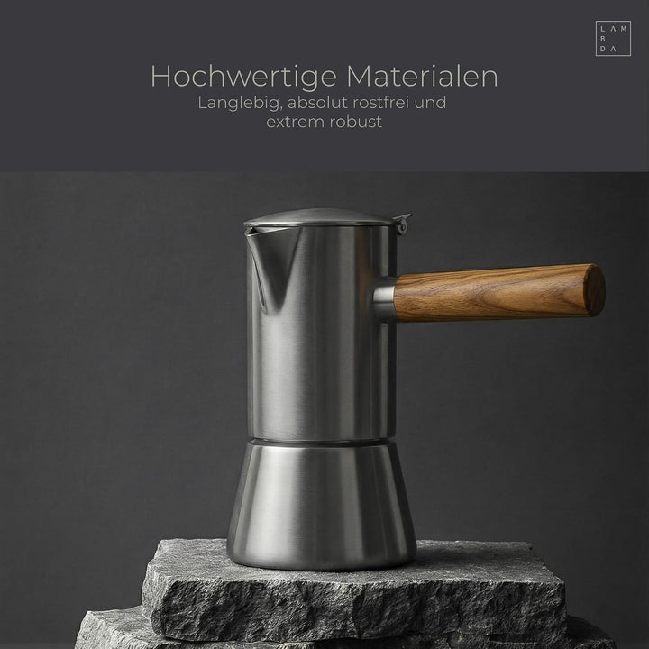 LAMBDA COFFEE® VESUV Espressokocher aus Edelstahl I Induktion geeignet I Outdoor und Indoor Mokkakan