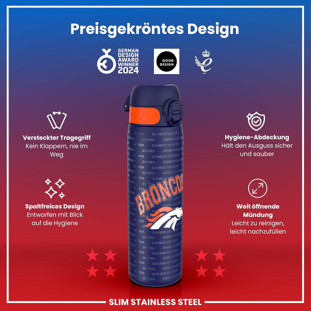 ion8 NFL Edelstahl-Trinkflasche, Auslaufsicher, Einhandöffnung, Sichere Verriegelung, Spülmaschinenf