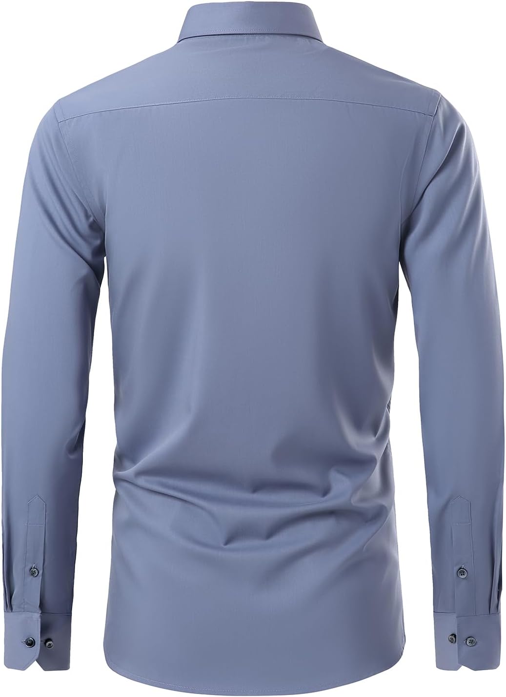 Gollnwe Herren Stretch Bambus Bügelfreies Kleid Shirt Langarm Einfarbig mit umwandelbarer Manschette