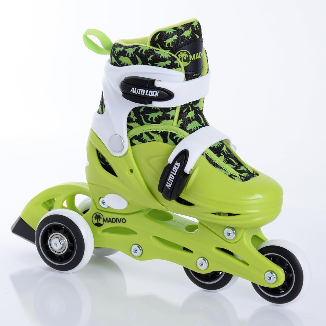 Madivo Dino Kinder Set 2in1 Inliner/Triskates VERSTELLBAR | ABEC-5 Rollschuhe | Inlineskates umbauba