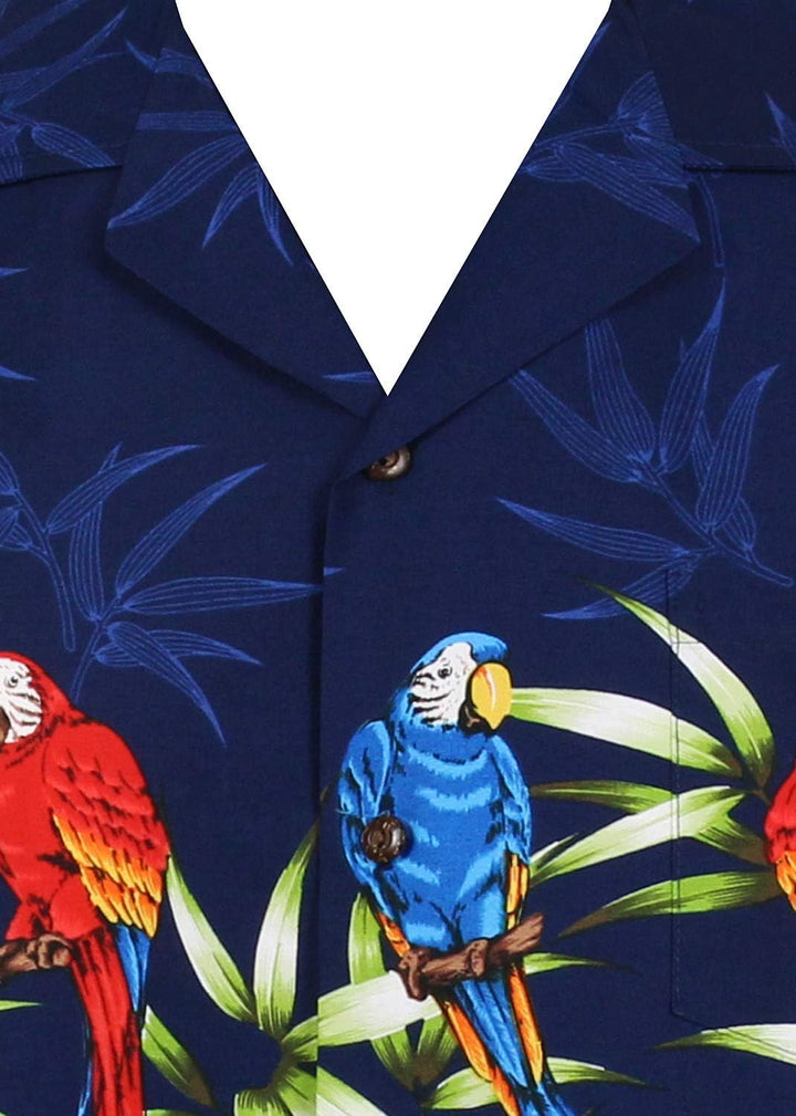 P.L.A. Pacific Legend Original Hawaiihemd, Kurzarm, Papagei Brustdruck, Blau, L
