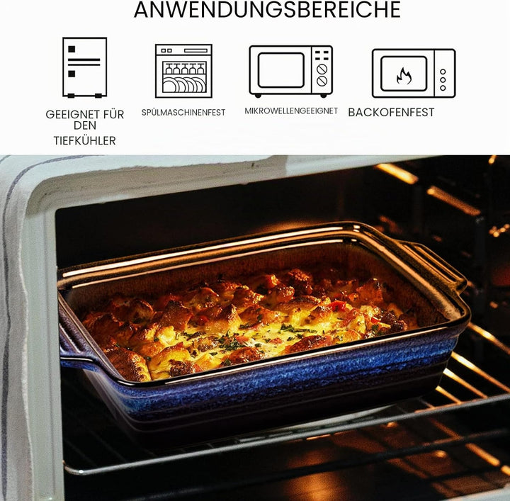 UNICASA Keramik Auflaufform Mit Deckle, Backformen Rechteckig 39 x 24 x 9 cm, Pastetenform Steinzeug