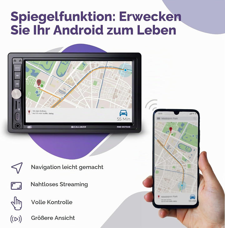 Caliber RMD807DAB 2-DIN DAB+ Autoradio mit 7-Zoll Touchscreen, Bluetooth, Mirror Link, USB-C Ladefun