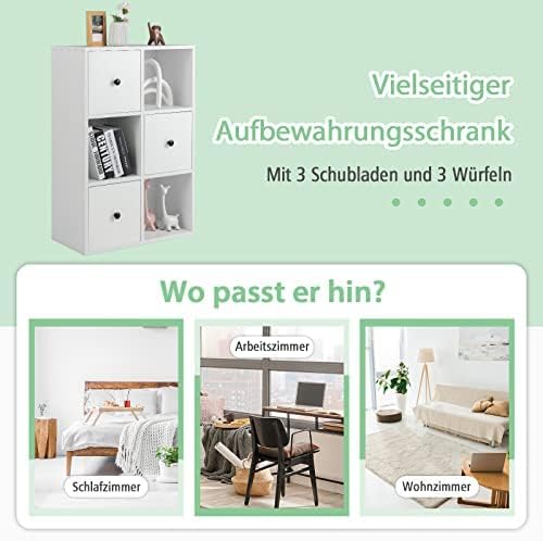 COSTWAY Standregal Holz, Bücherregal mit 3 Schubladen und 3 offene Regale, Holzregal Bücherschrank A