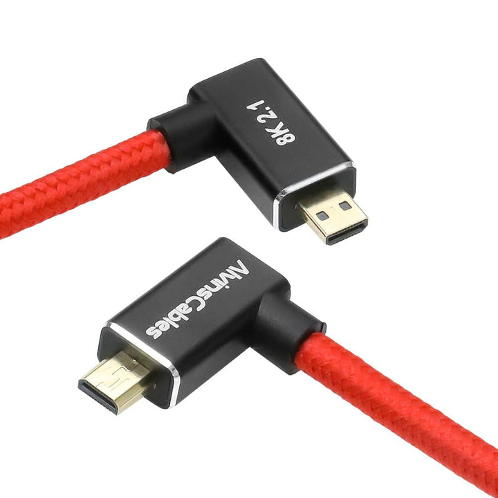 Alvin's Cables Linkswinkel Micro HDMI auf HDMI Kabel 8K@60Hz 4K@120Hz, Geflochtene Spirale HDMI 2.1