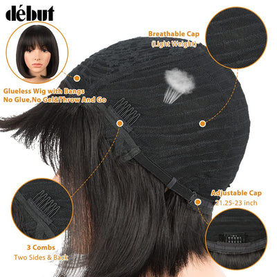 DÉBUT Echthaar Perücke mit Pony kurz Perücke Bob Pixie 10A brasilianisches Virgin Remy Hair 20cm 103