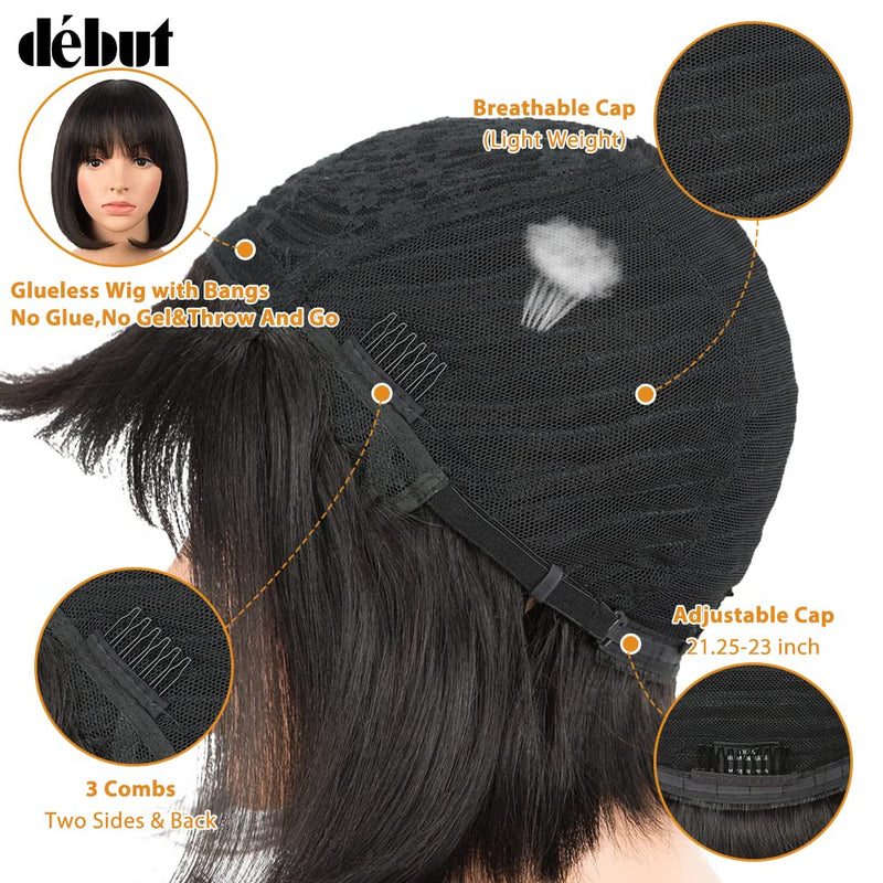 DÉBUT Echthaar Perücke mit Pony kurz Perücke Bob Pixie 10A brasilianisches Virgin Remy Hair 20cm 103