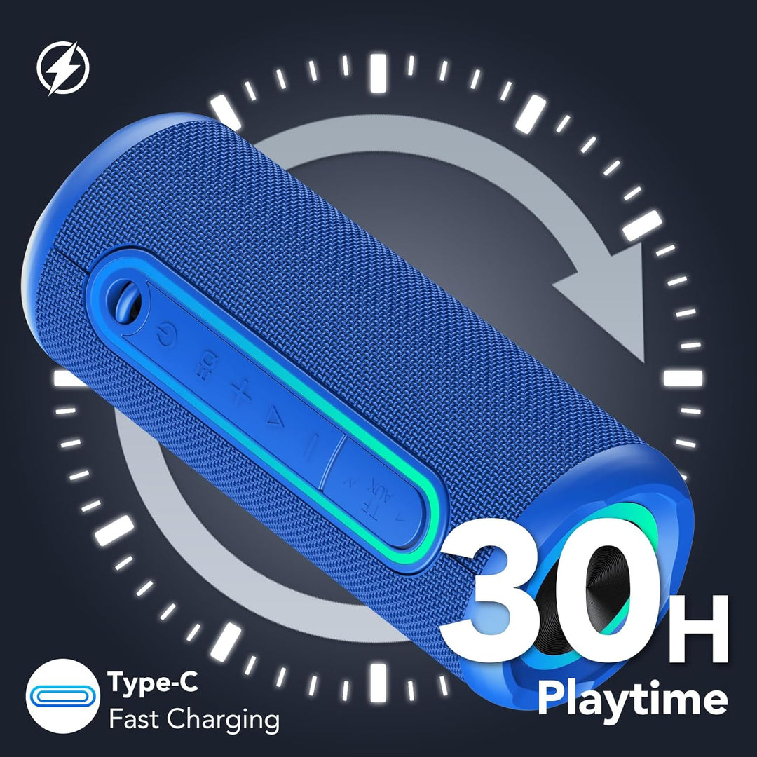 TIMU Bluetooth Lautsprecher mit Licht, Bluetooth 5.4 Musikbox, 30W Dual Lautsprecher, Dualen Bass-Tr