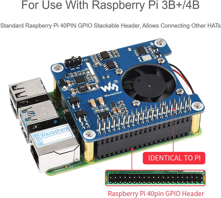 Waveshare Power Over Ethernet PoE HAT für Raspberry Pi 4 B /3B+, IEEE 802.3af/at PoE Netzwerk Standa