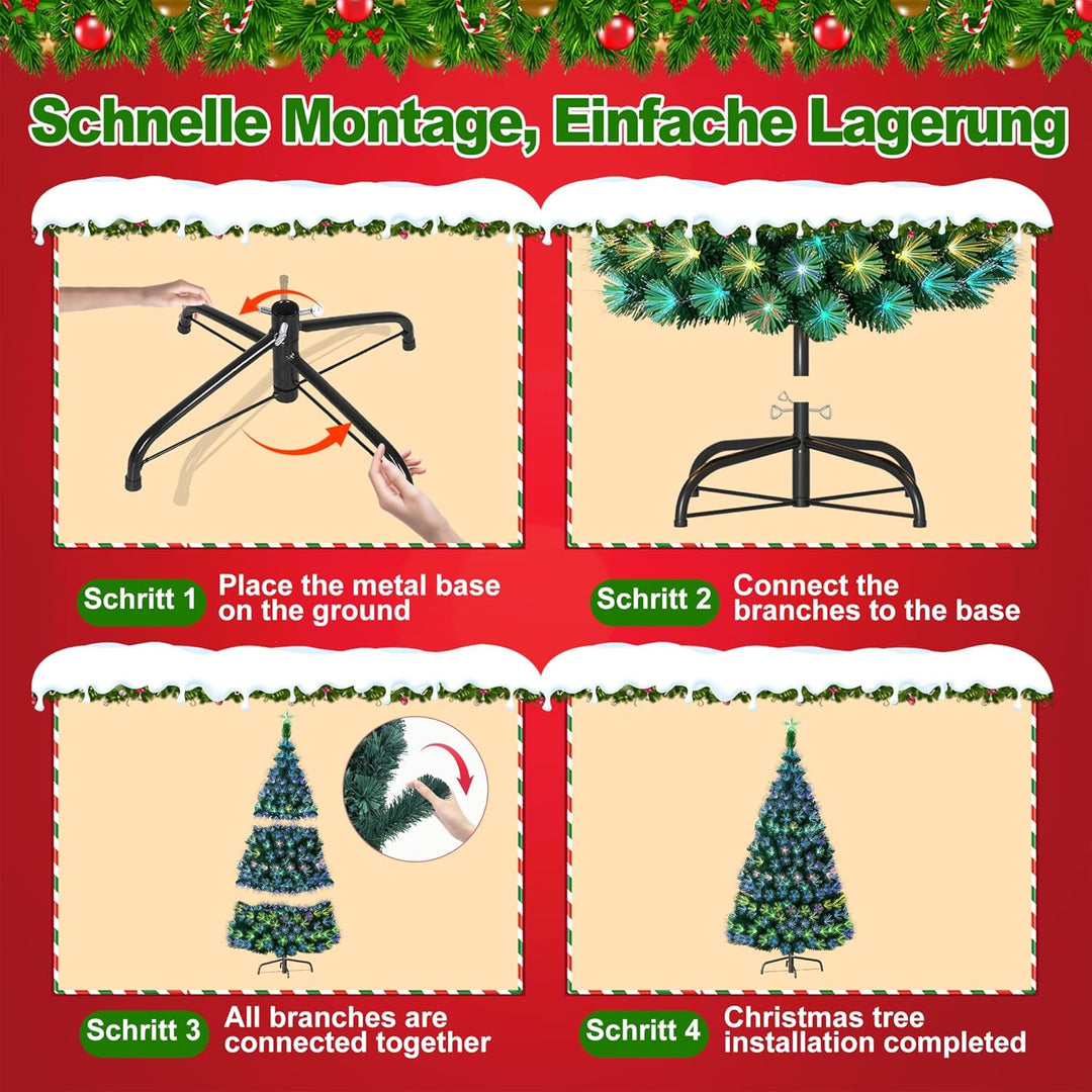 Aufun Weihnachtsbaum Künstlicher LED Glasfaser 210 cm Weihnachtsdeko Christbaum mit 260 Spitzen und