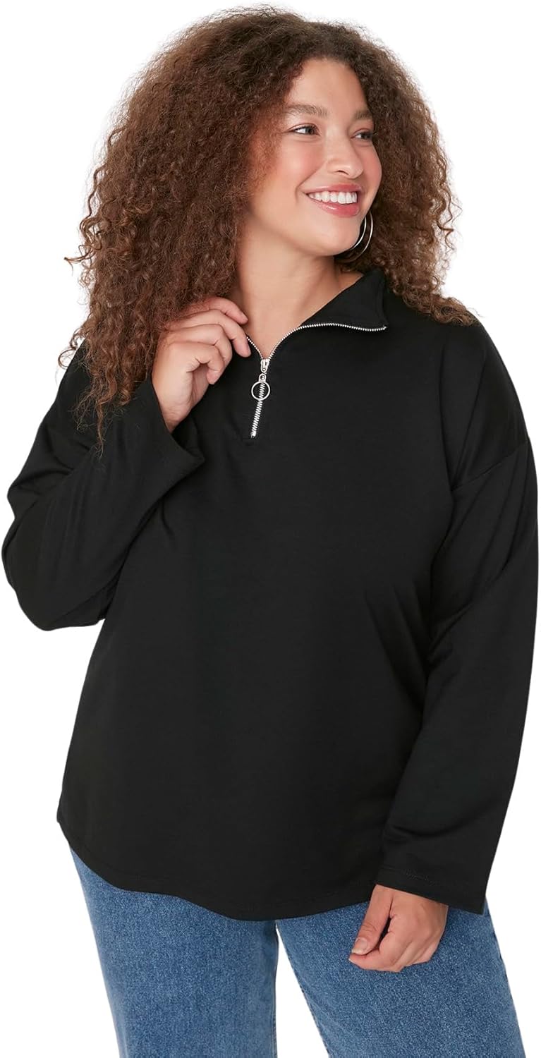 TRENDYOL Damen Sweatshirt XXL Schwarz, XXL Schwarz